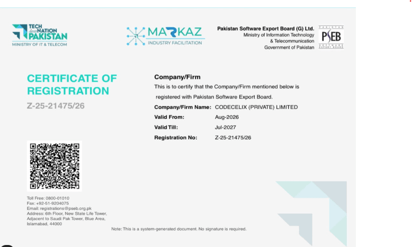 PSEB Certificate of Registration